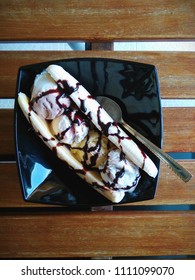 Banana Split On A Warm Summer Day.