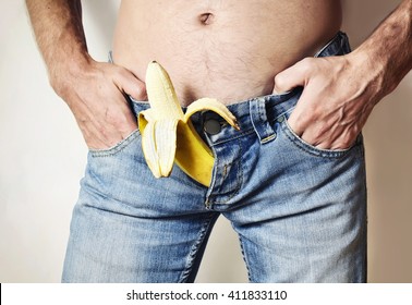 Banana sticking out of men's jeans