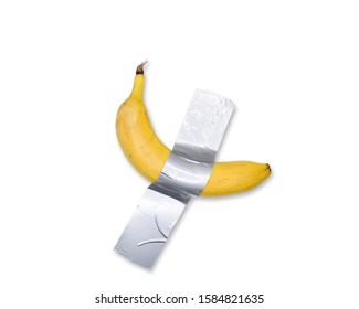 A banana taped to the wall.Popular photo.Trend.