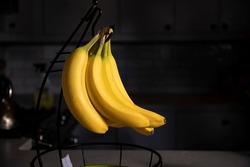Bananas Hanging In Kitchen Fruit Basket 