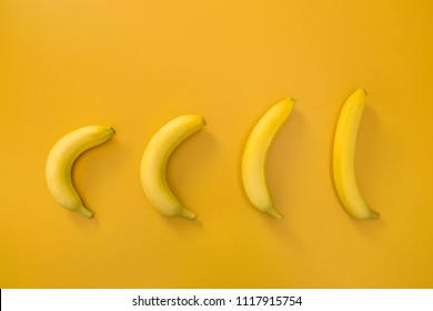 Bananas Illustrating Evolution Theory, On Vivid Yellow Background.