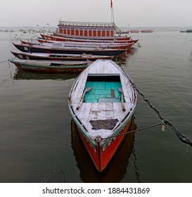 Banaras Ganga Ghat Boats On Ganga River Varanasi, Banaras, Kashi Wooden Boats