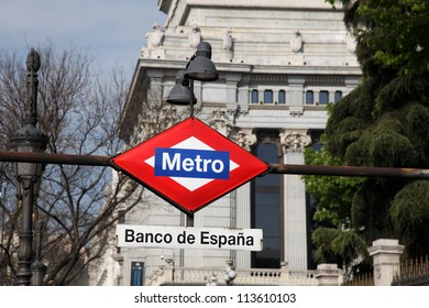 Banco de Espana Metro Station Sign in Madrid Spain