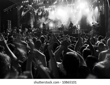 Band At A Rock Concert. Blur Crowd