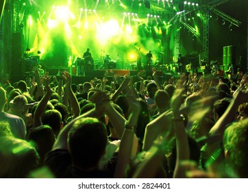 Band At A Rock Concert. Blur Crowd