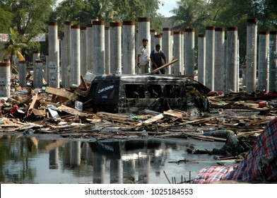 Banda Aceh, Aceh, Indonesia - December 29, 2004 : Indian Ocean Earthquake and Tsunami disaster Destroyed Banda Aceh City in December 26 2004