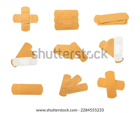 Bandage Plaster Isolated, Medical Patch Set, Band Aid Collection, New Beige Sticking Plasters, Bandaid Patches on White Background, Clipping Path Сток-фото © 
