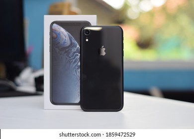 Bandar Lampung, Indonesia - November 05 2020 : black iphone xr displayed on the table