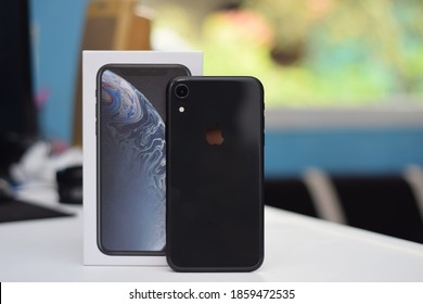 Bandar Lampung, Indonesia - November 05 2020 : Black Iphone Xr Displayed On The Table