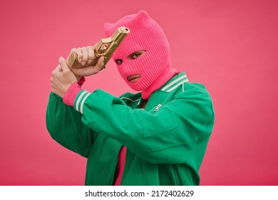 Bandit Woman In Pink Balaclava