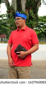 Bandung, Indonesia - 27 October 2017. A Portrait Of Ridwan Kamil When He Was Still Mayor Of Bandung, Standing In The Pavilion Of Bandung