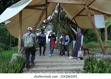 Bandung, Indonesia - Aug 11 2022 : Kawah Rengganis National Park Entrance Gate 