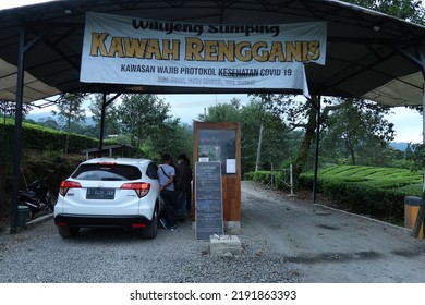 Bandung, Indonesia - Aug 11 2022 : Kawah Rengganis National Park Entrance Gate 