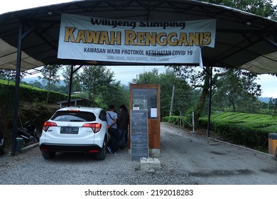 Bandung, Indonesia - Aug 11 2022 : Kawah Rengganis National Park Entrance Gate 