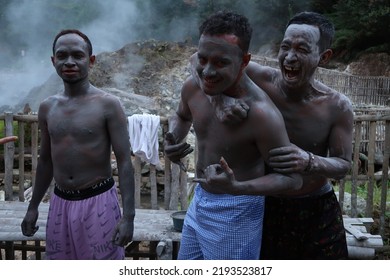 Bandung, Indonesia - Aug 11 2022 : Natural Sulphur Mud Bath In Kawah Rengganis National Park