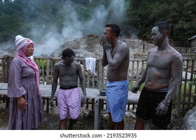 Bandung, Indonesia - Aug 11 2022 : Natural Sulphur Mud Bath In Kawah Rengganis National Park