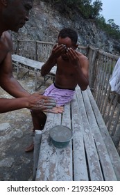 Bandung, Indonesia - Aug 11 2022 : Natural Sulphur Mud Bath In Kawah Rengganis National Park