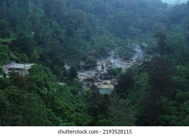 Bandung, Indonesia - Aug 11 2022 : Kawah Rengganis National Park Entrance Gate 