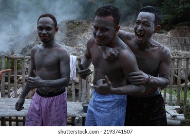 Bandung, Indonesia - Aug 11 2022 : Natural Sulphur Mud Bath In Kawah Rengganis National Park