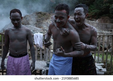 Bandung, Indonesia - Aug 11 2022 : Natural Sulphur Mud Bath In Kawah Rengganis National Park