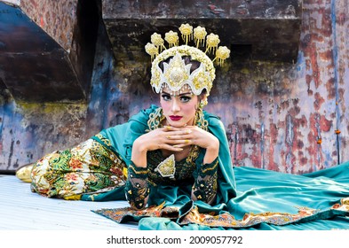 Bandung, Indonesia - August 19, 2019: woman in kebaya. Indonesian traditional clothes.