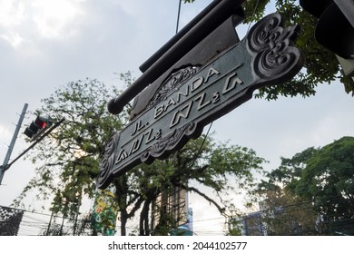 Bandung, Indonesia - August 23, 2021: Banda Street Nameplate In Bandung City.