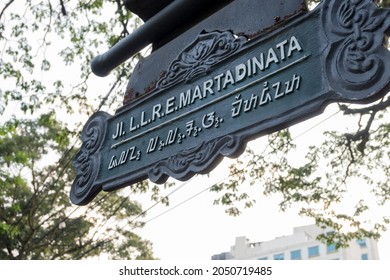 Bandung, Indonesia - August 23, 2021: Martadinata Street Nameplate In Bandung City.