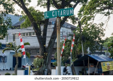 Bandung, Indonesia - August 23, 2021: Citarum Street Nameplate In Bandung City.
