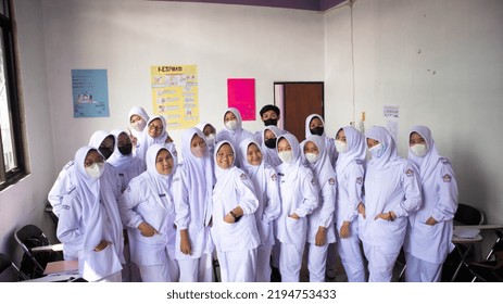 Bandung, INDONESIA - August 26, 2022: Nursing Students In Class, SMK Kartini Bhakti Mandiri, Bandung. West Java