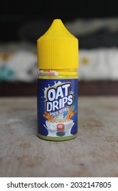 Bandung, Indonesia - August 28th 2021 : Oat Drips Series Liquid 30ml Nic 15mg for pods