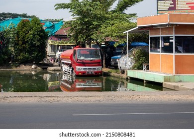 Bandung, Indonesia - March 24, 2022: Water Transport Truck In The Pool.