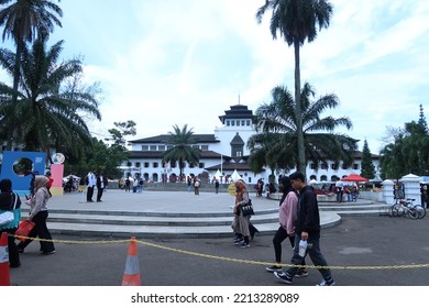 Bandung, Indonesia - Oct 10 2022 : Tourist Crowd In Front Of West Java Governor Office In Gedung Sate