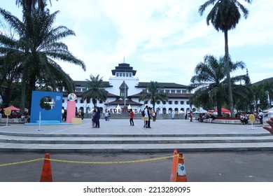 Bandung, Indonesia - Oct 10 2022 : Tourist Crowd In Front Of West Java Governor Office In Gedung Sate