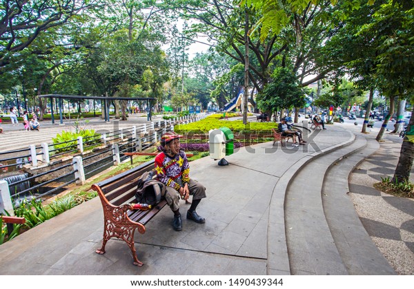 Bandung Indonesia Tourist Enjoying Taman Balai Stock Photo