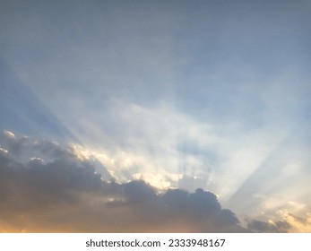 Bandung, July 18, 2023 : View nature of colorful abstract sky clouds with sunlight covered by clouds background. Photo taken in frontyard house. - Shutterstock ID 2333948167