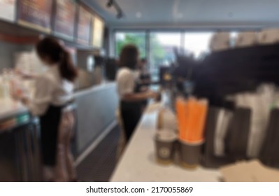 BANDUNG, June 14 , 2022.  Blurred Photo Of A Coffee Shop In The City Of Bandung. Illustration Of Coffee Shop, Cafe, Tourism.