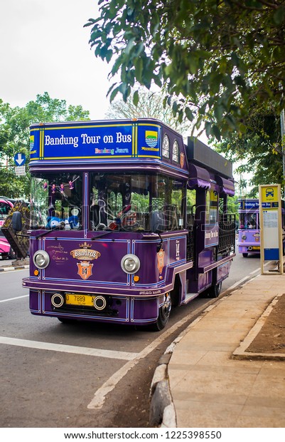 Bandung, West Java, Indonesia - 11/03/2018 :\
Bandros or Bandung Tour on Bus, a Sightseeing City Tour Bus for\
Tourists in Bandung, West Java, Indonesia. It is a special\
transportation for\
tourism.