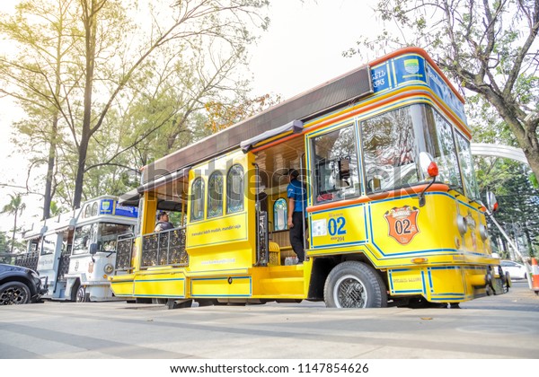 Bandung, West Java / Indonesia -\
August 01, 2018: Bandros or Bandung Tour on The Bus, a Sightseeing\
City Tour Bus for Tourists in Bandung, West Java, Indonesia,\
Asia