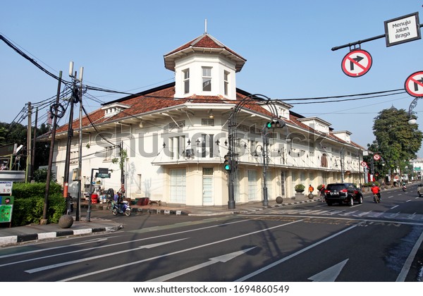 Bandung, West Java, Indonesia - May 18, 2019.\
Jalan Asia Afrika in downtown Bandung city which is lined with old\
Dutch colonial\
buildings.