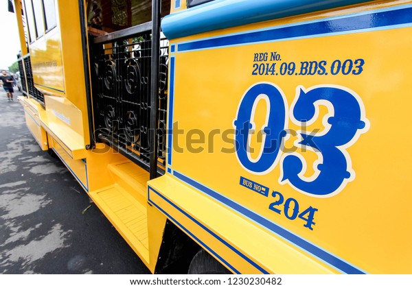 Bandung,\
West Java/Indonesia: 07th December 2014: Double Decker Bandros Bus\
or Bandung Tour on The Bus, a Sightseeing City Tour Bus for\
Tourists in Bandung, West Java, Indonesia,\
Asia