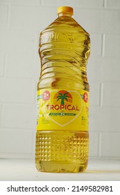 Bandung,Indonesia April26-2022:a Bottle Of Cooking Oil From Selected Palm Oil,soft Focus And Shinny Texture