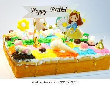 Bandung,indonesia-september 2022-colorful Sweet Tart With Cream, Marshmelow, Chocolate, Candy For A Child's Birthday. Birthday Cake. Delicious Cake. Homemade Cake