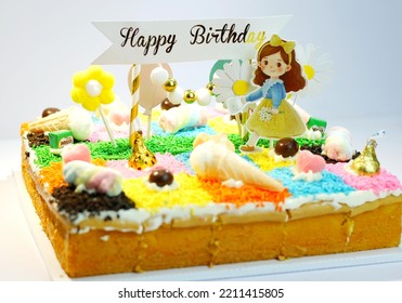 Bandung,indonesia-september 2022-colorful Sweet Tart With Cream, Marshmelow, Chocolate, Candy For A Child's Birthday. Birthday Cake. Delicious Cake. Homemade Cake