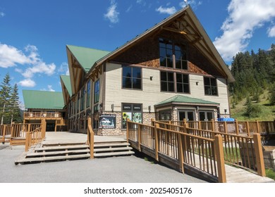 Banff, AB Canada - August 12, 2021:  Mount Norquay Ski Lodge Building Exterior Facade In Banff National Park, Canadian Rocky Mountains