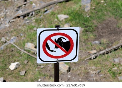 Banff, Alberta, Canada - 06-27-2022: Sign Prohibiting Feeding Wild Animals