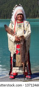 Banff, Alberta / Canada - June 2018: First Nation Chief - Lake Louise
