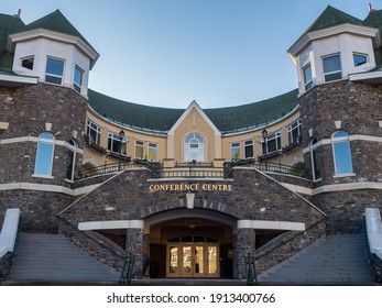 Banff, Canada - December 2020 : Front View Of Fairmont Banff Springs Hotel Conference Centre