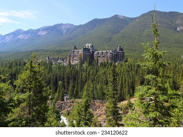 BANFF, CANADA - JULY 28: Banff Springs Hotel in the Canadian Rockies on July 28, 2014.  The Banff Springs Hotel was built during the 19th century in Scottish Baronial style
