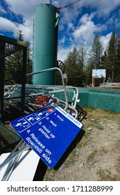 Banff, Canada - June 14 2019: Abandoned Signs At An Old Ski Lift, In Banff. 