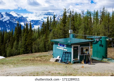 Banff, Canada - June 14 2019: An Abandoned Ski Lift Station, In Banff. 